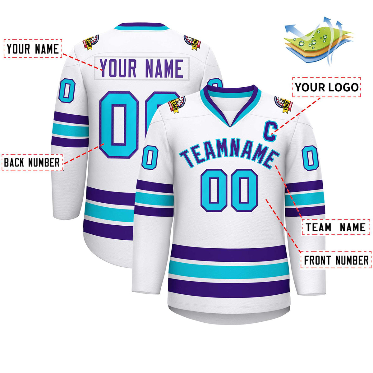 Custom White Purple-Powder Blue Classic Style Hockey Jersey