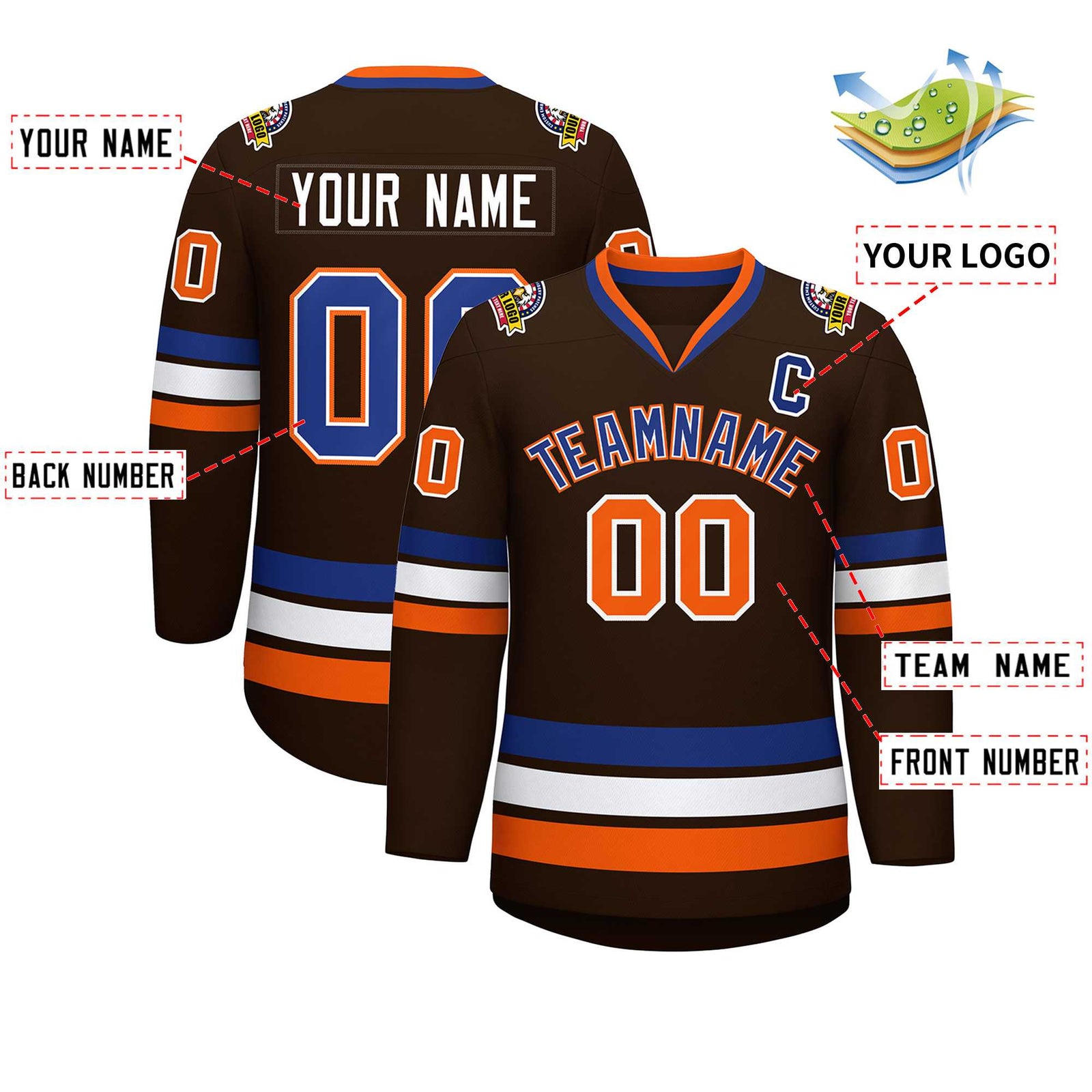 Custom Brown Royal White-Orange Classic Style Hockey Jersey