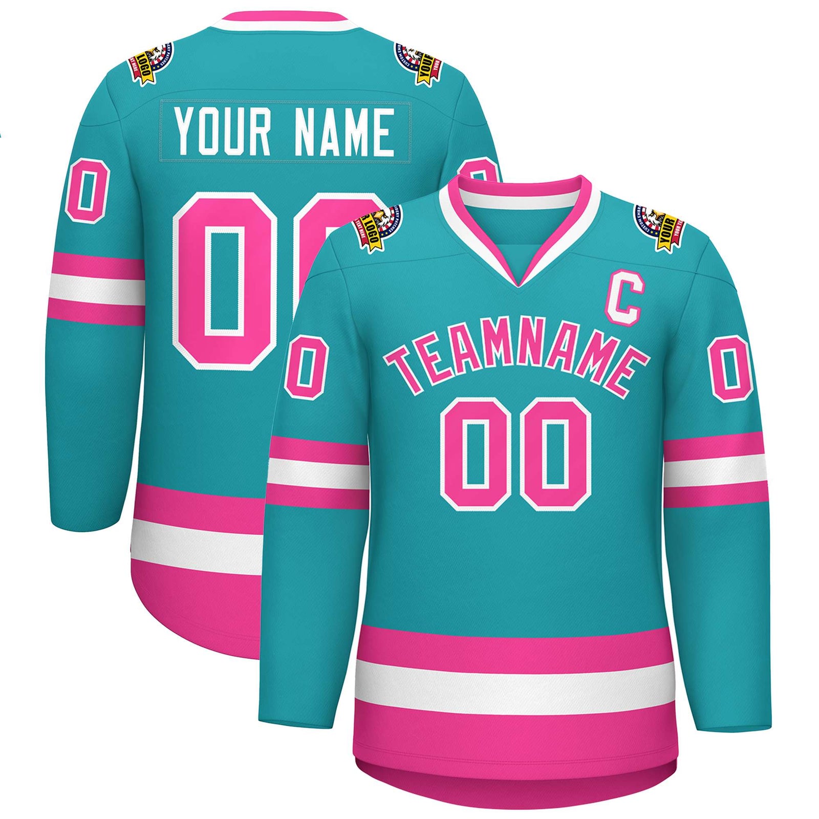 Custom Aqua Pink-White Classic Style Hockey Jersey