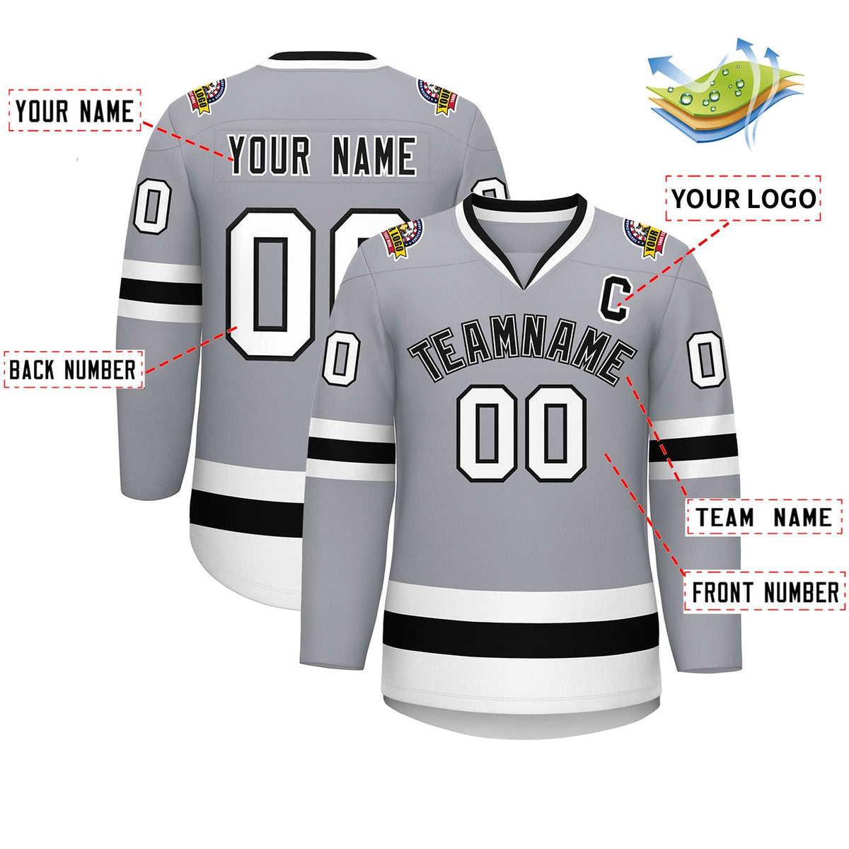 Custom Gray Black White-Black Classic Style Hockey Jersey