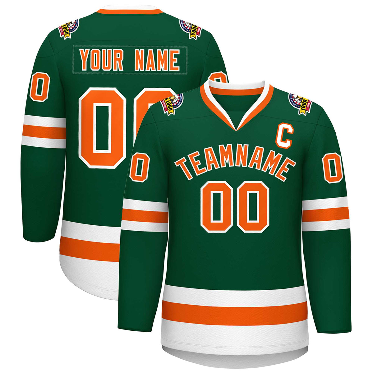 Custom Green Orange-White Classic Style Hockey Jersey