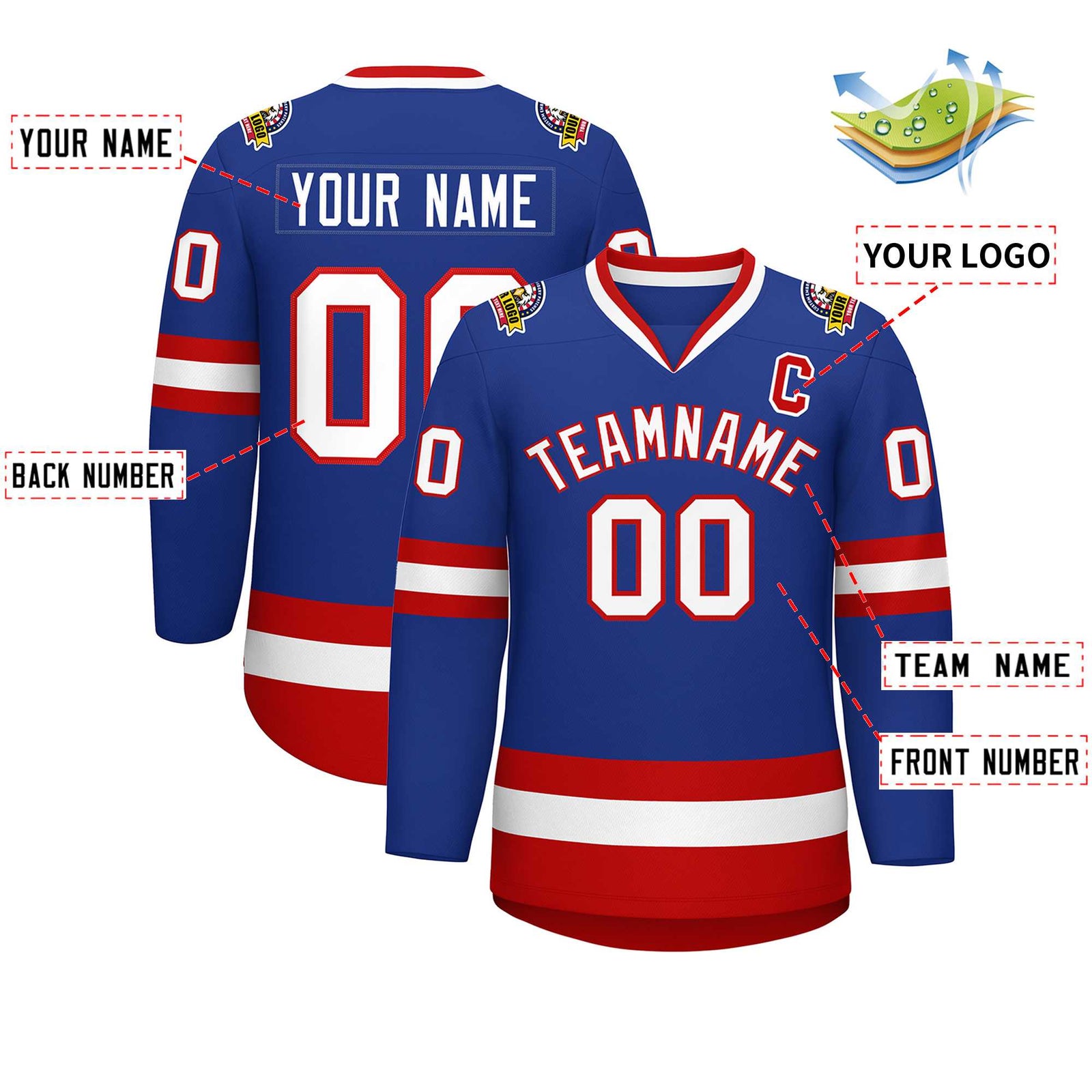 Custom Royal White-Red Classic Style Hockey Jersey