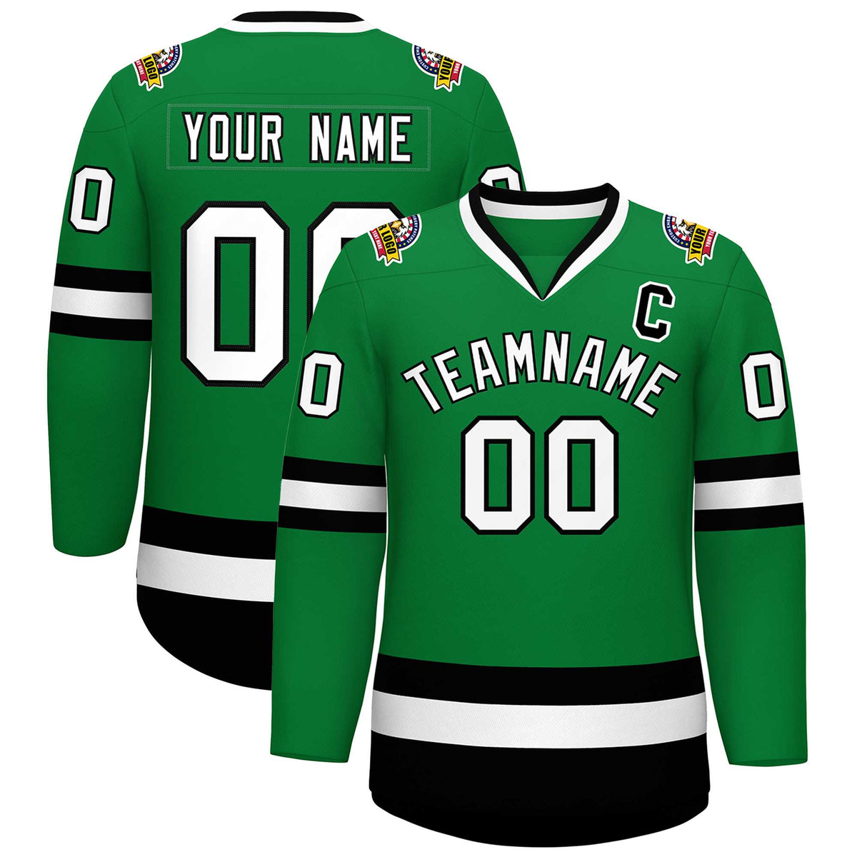 Custom Kelly Green White-Black Classic Style Hockey Jersey