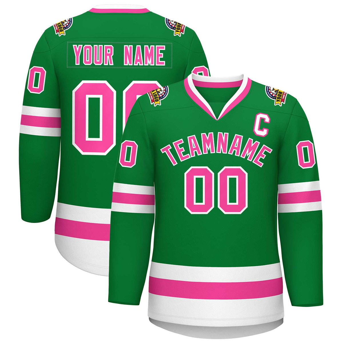 Custom Kelly Green Pink-White Classic Style Hockey Jersey