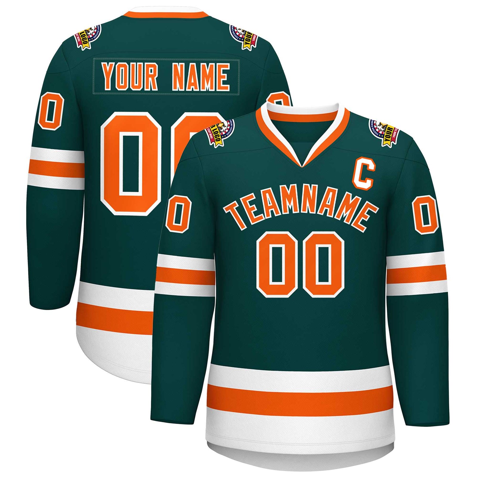 Custom Midnight Green Orange-White Classic Style Hockey Jersey