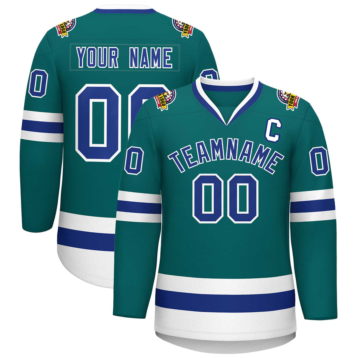 Custom Teal Royal-White Classic Style Hockey Jersey