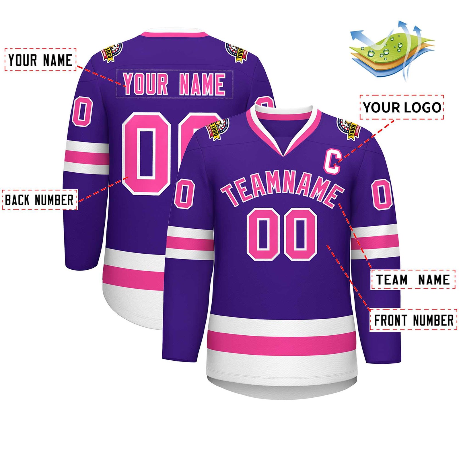 Custom Purple Pink-White Classic Style Hockey Jersey
