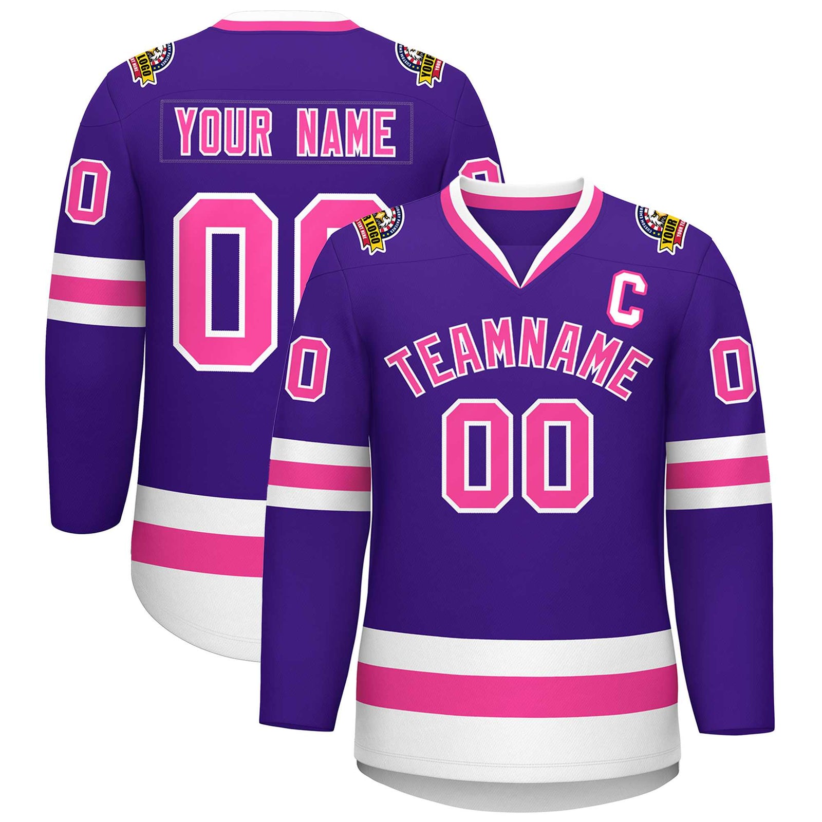 Custom Purple Pink-White Classic Style Hockey Jersey