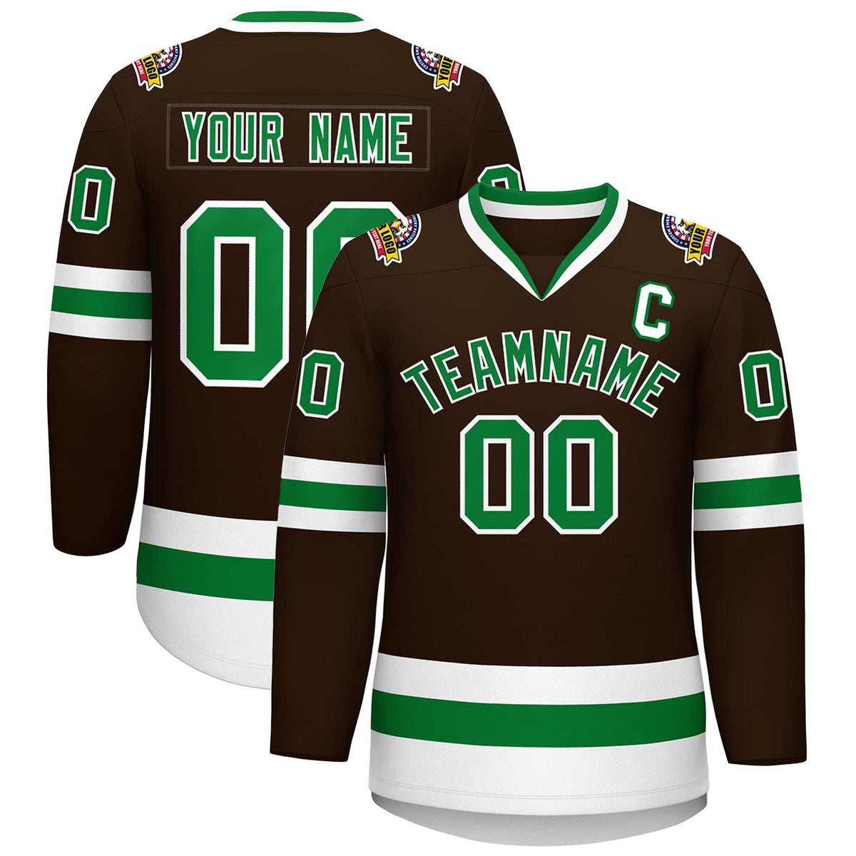 Custom Brown Kelly Green-White Classic Style Hockey Jersey