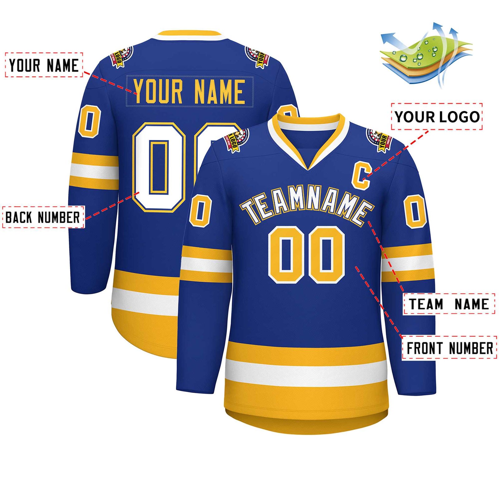 Custom Royal White Royal-Gold Classic Style Hockey Jersey