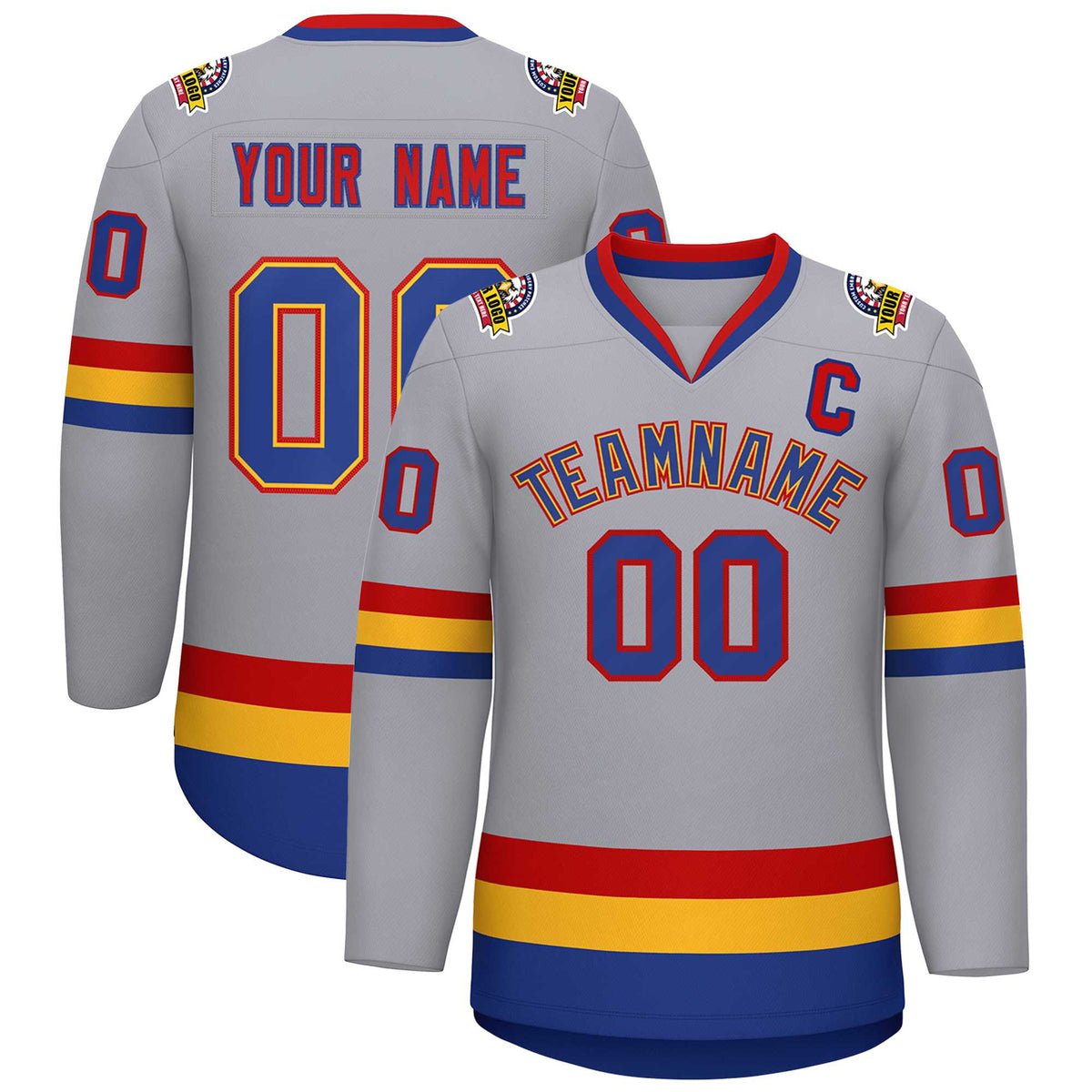 Custom Gray Royal Gold-Red Classic Style Hockey Jersey