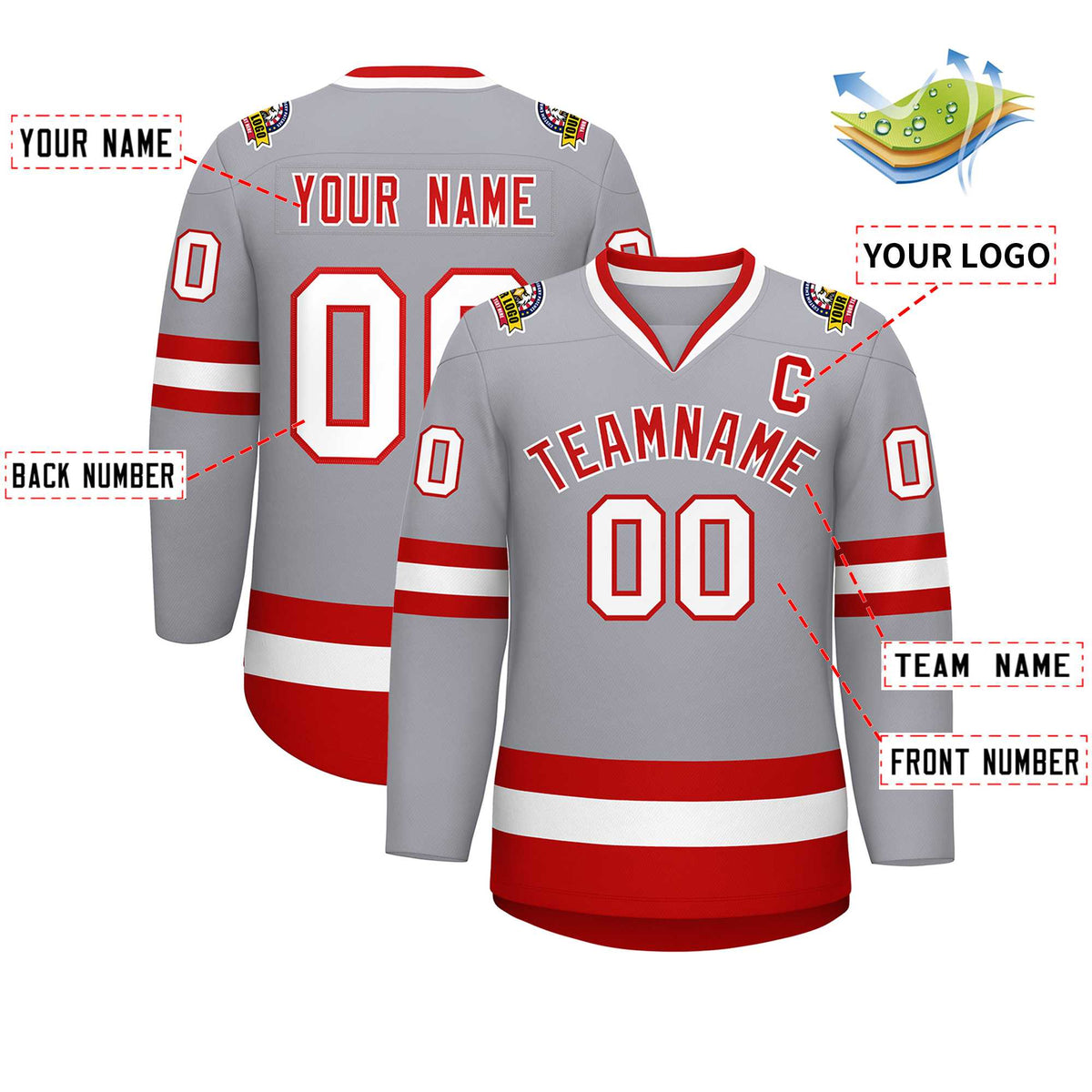 Custom Gray Red-White Classic Style Hockey Jersey