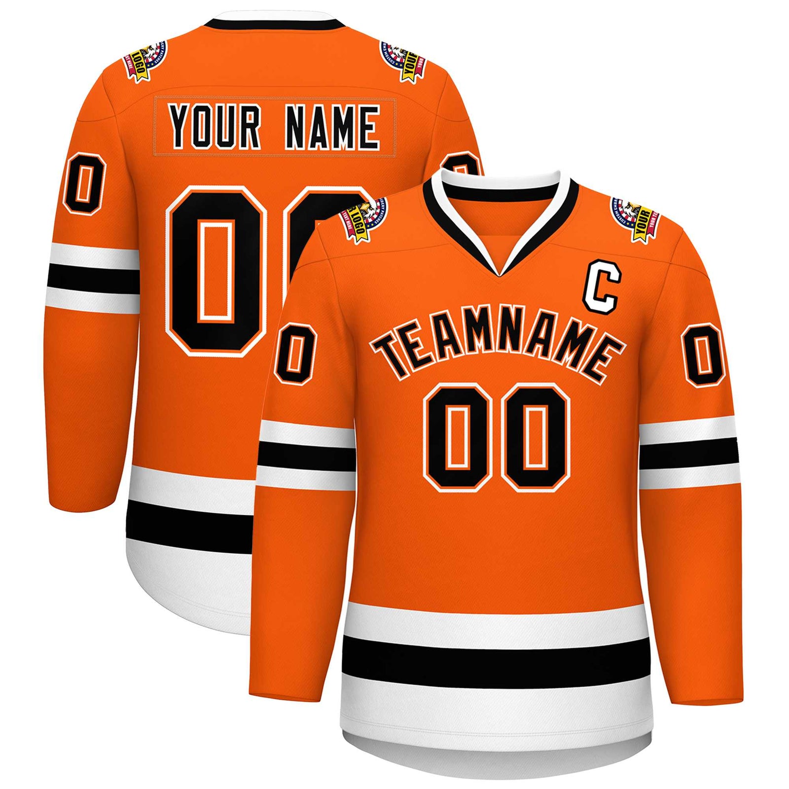 Custom Orange Black Orange-White Classic Style Hockey Jersey