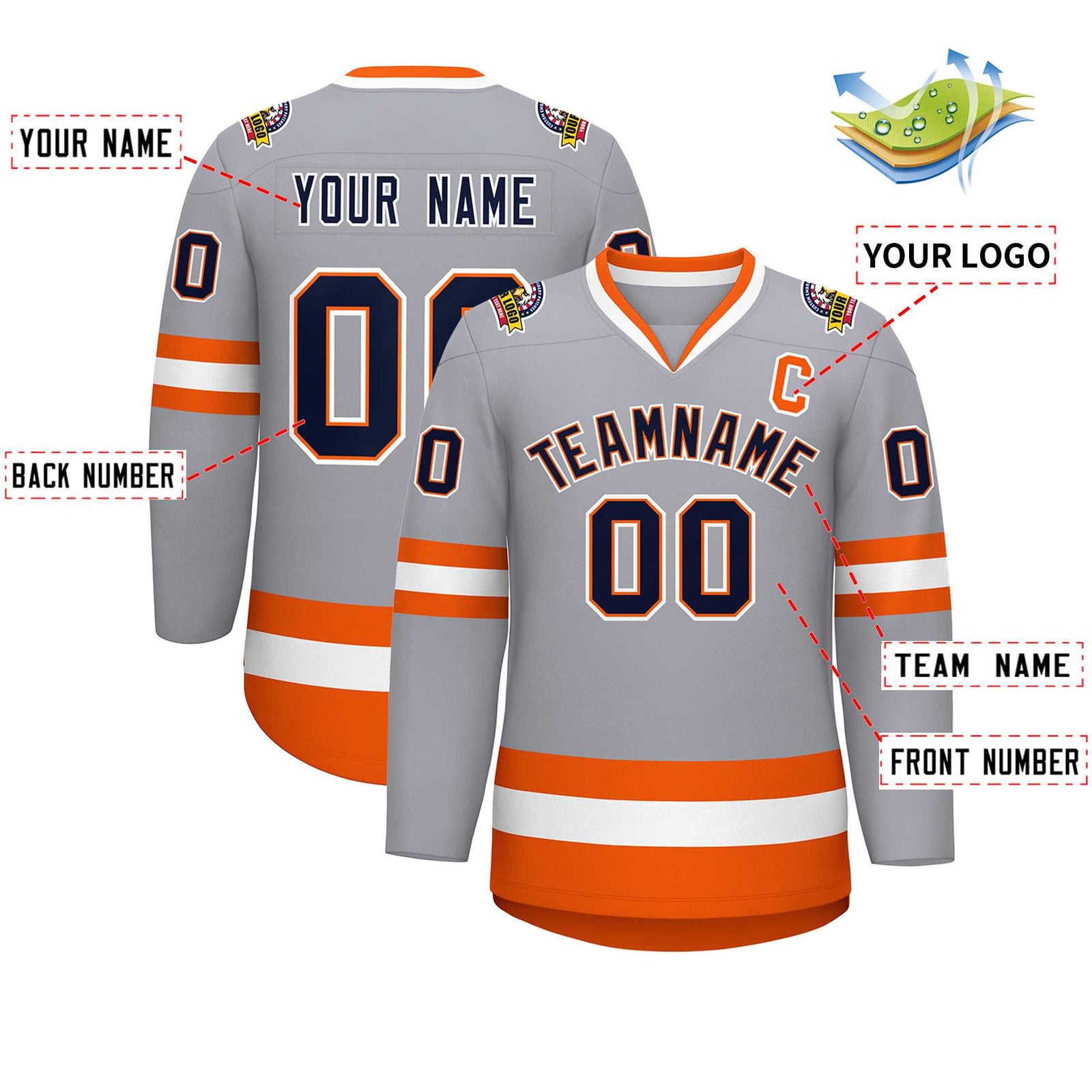 Custom Gray Navy Orange-White Classic Style Hockey Jersey