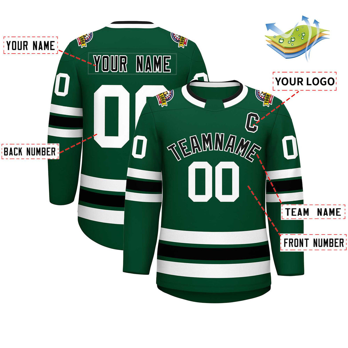 Custom Green Black-White Classic Style Hockey Jersey