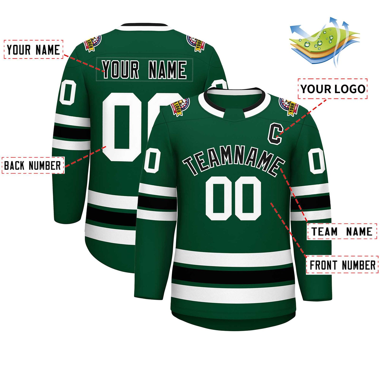 Custom Green Black-White Classic Style Hockey Jersey