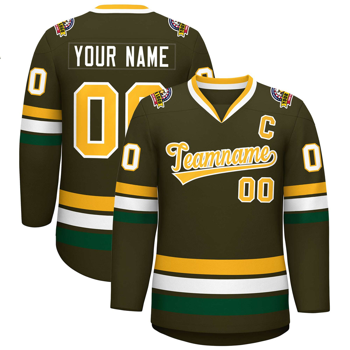 Custom Olive Gold-White Classic Style Hockey Jersey