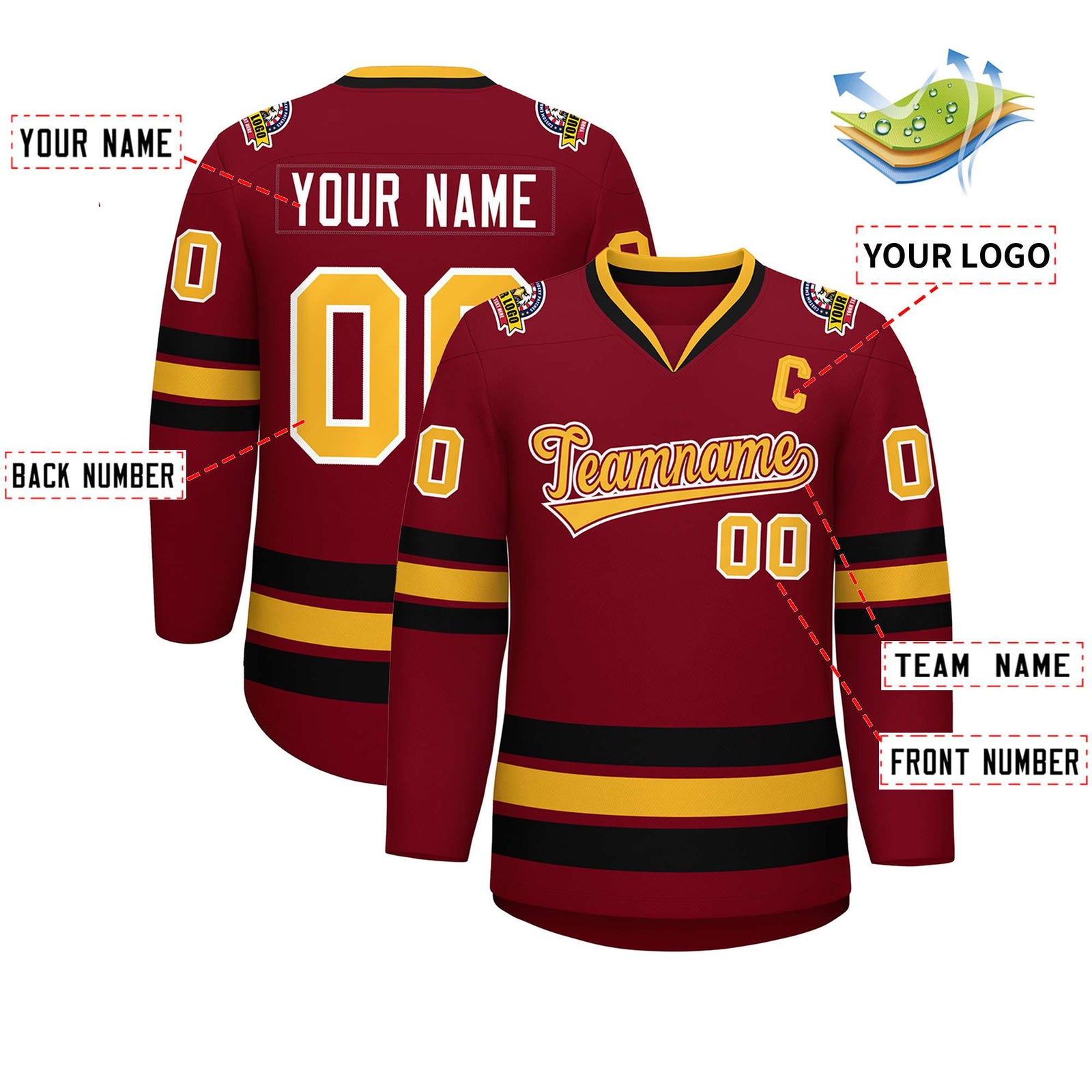 Custom Crimson Gold Crimson-White Classic Style Hockey Jersey