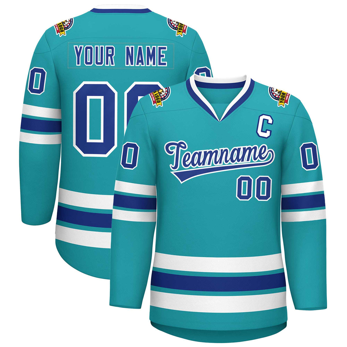 Custom Aqua Royal-White Classic Style Hockey Jersey