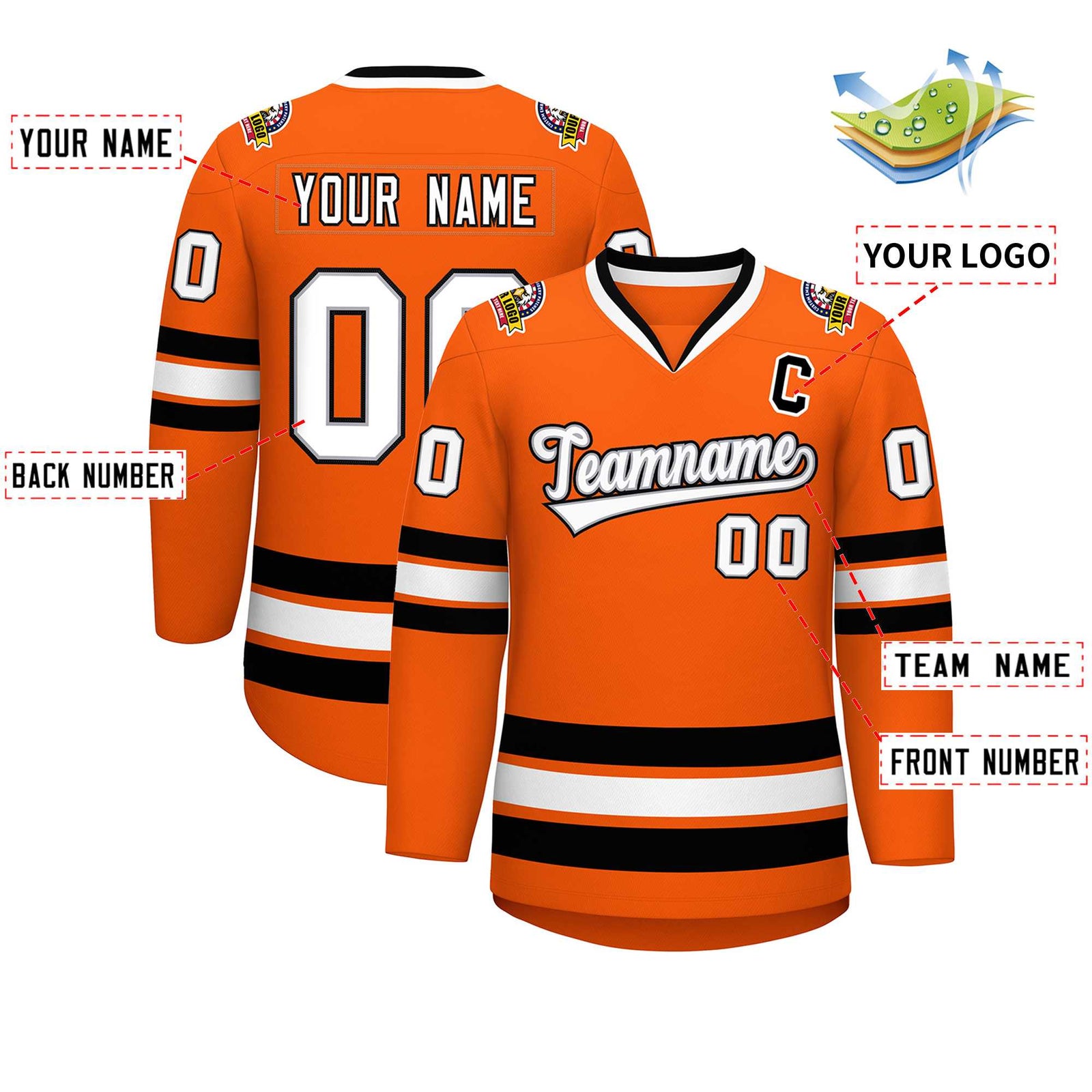Custom Orange White Gray-Black Classic Style Hockey Jersey
