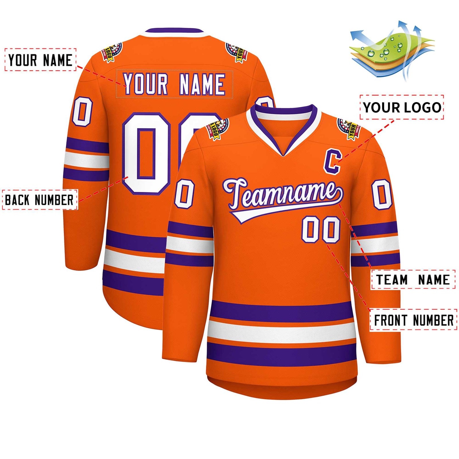 Custom Orange White-Purple Classic Style Hockey Jersey