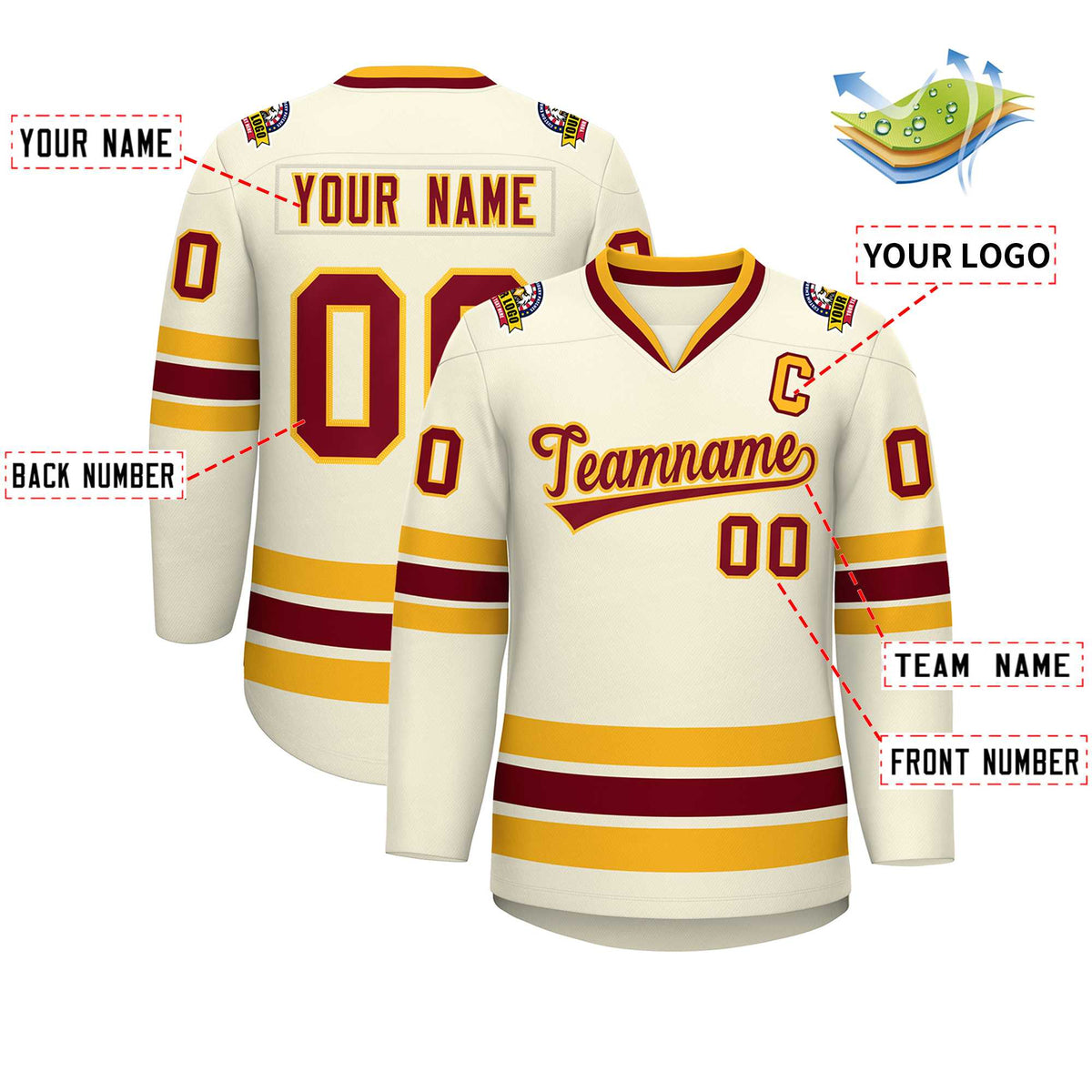 Custom Khaki Crimson-Gold Classic Style Hockey Jersey