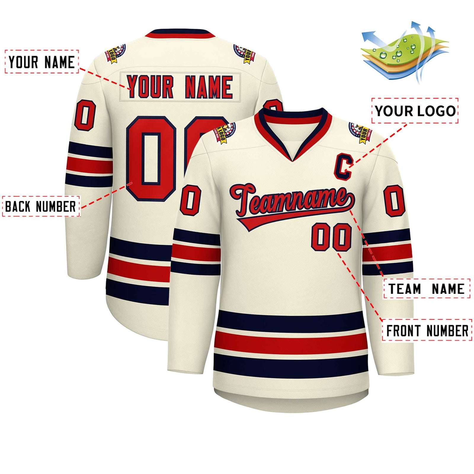 Custom Khaki Red-Navy Classic Style Hockey Jersey