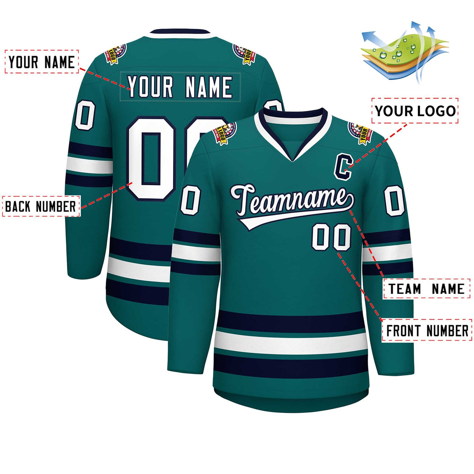 Custom Aqua White-Navy Classic Style Hockey Jersey