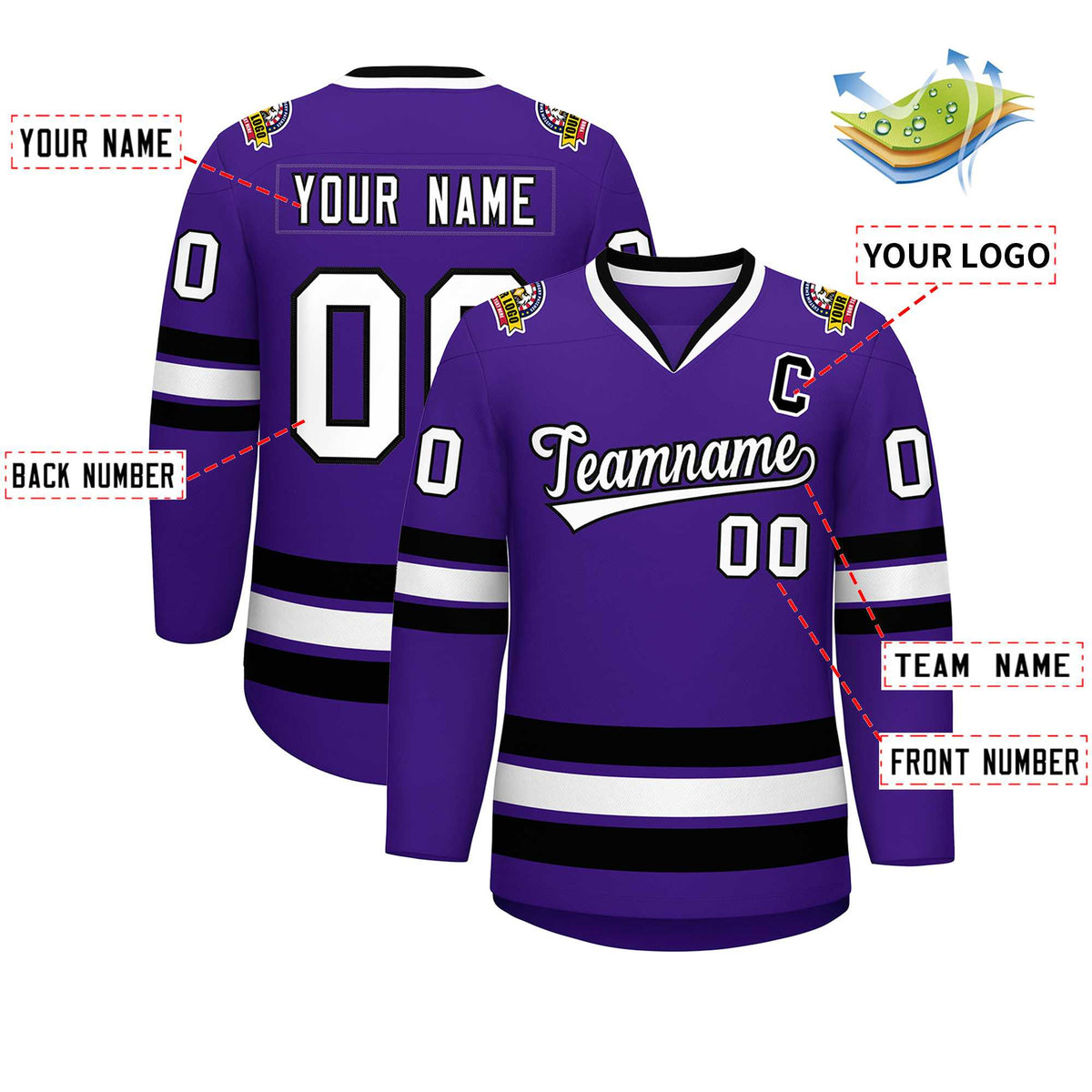 Custom Purple White-Black Classic Style Hockey Jersey