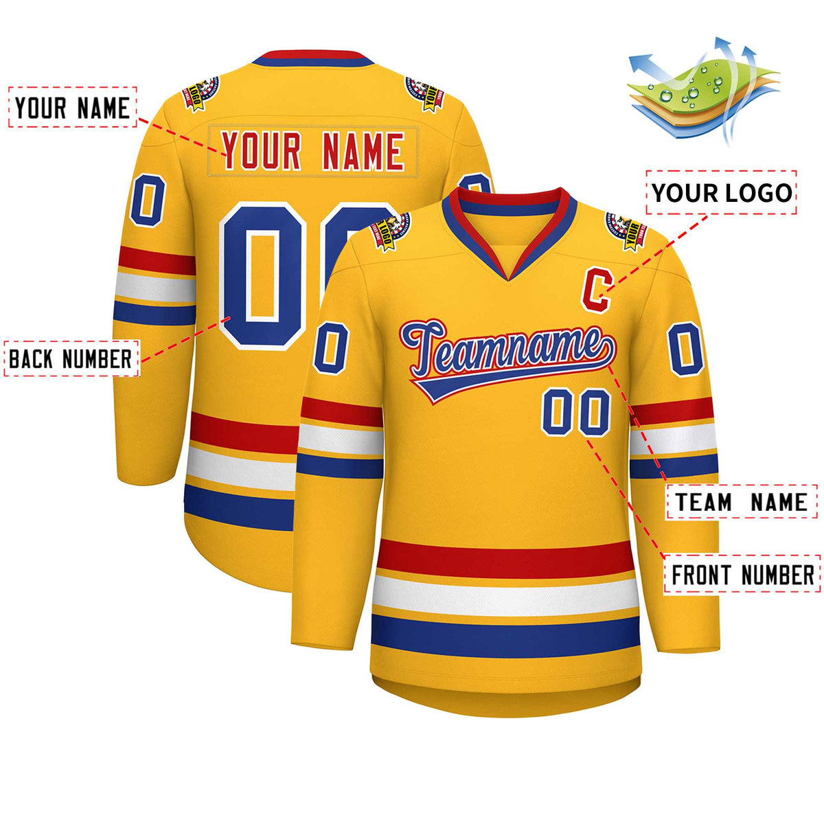 Custom Gold Royal White-Red Classic Style Hockey Jersey