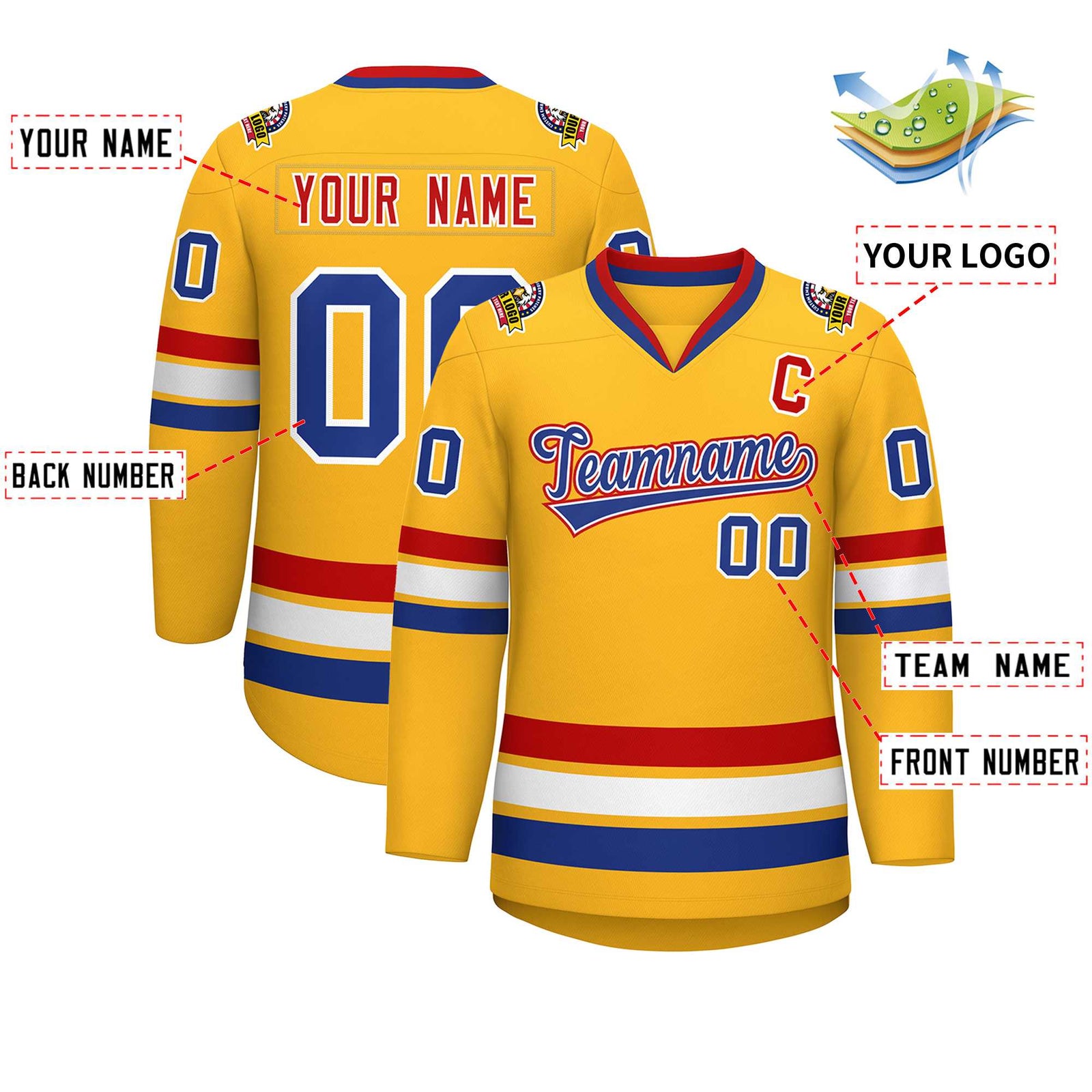 Custom Gold Royal White-Red Classic Style Hockey Jersey