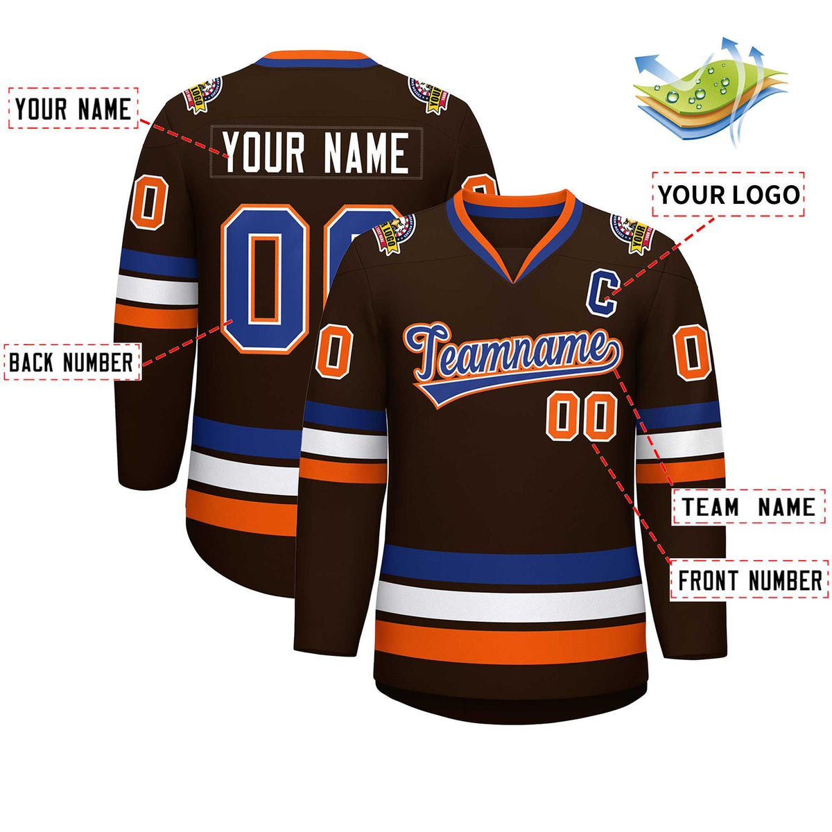 Custom Brown Royal White-Orange Classic Style Hockey Jersey