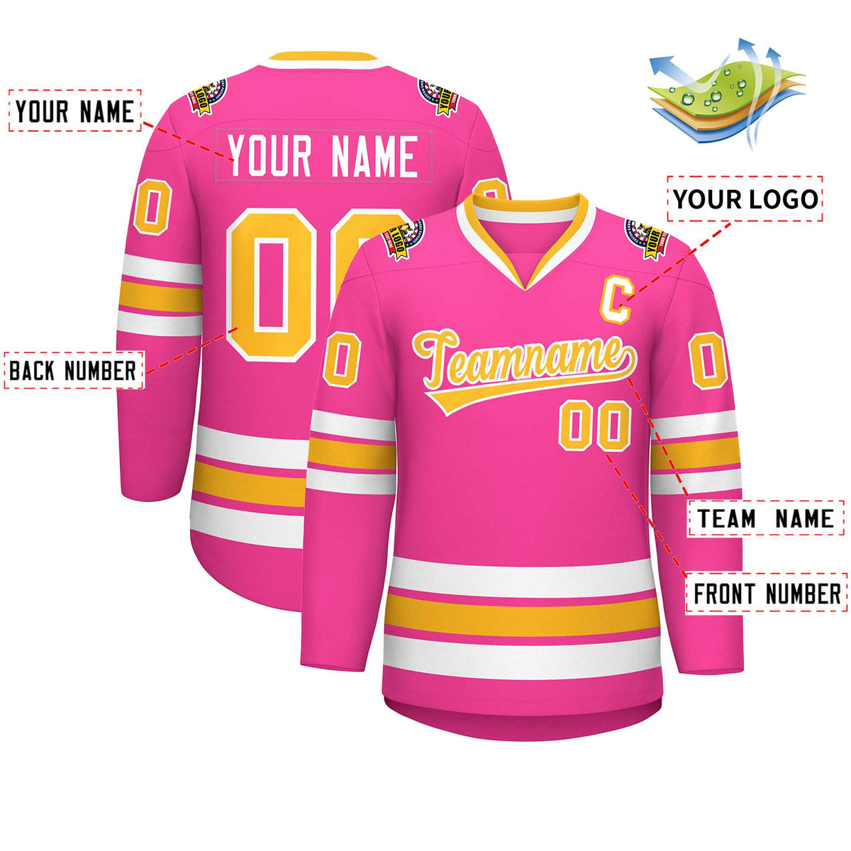 Custom Pink Gold-White Classic Style Hockey Jersey