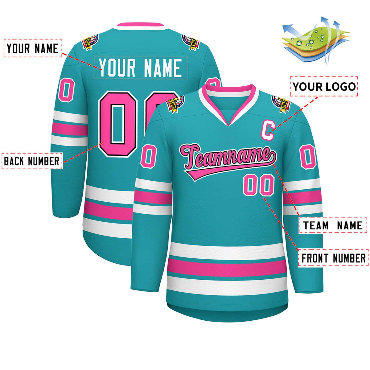 Custom Aqua Pink Navy-White Classic Style Hockey Jersey