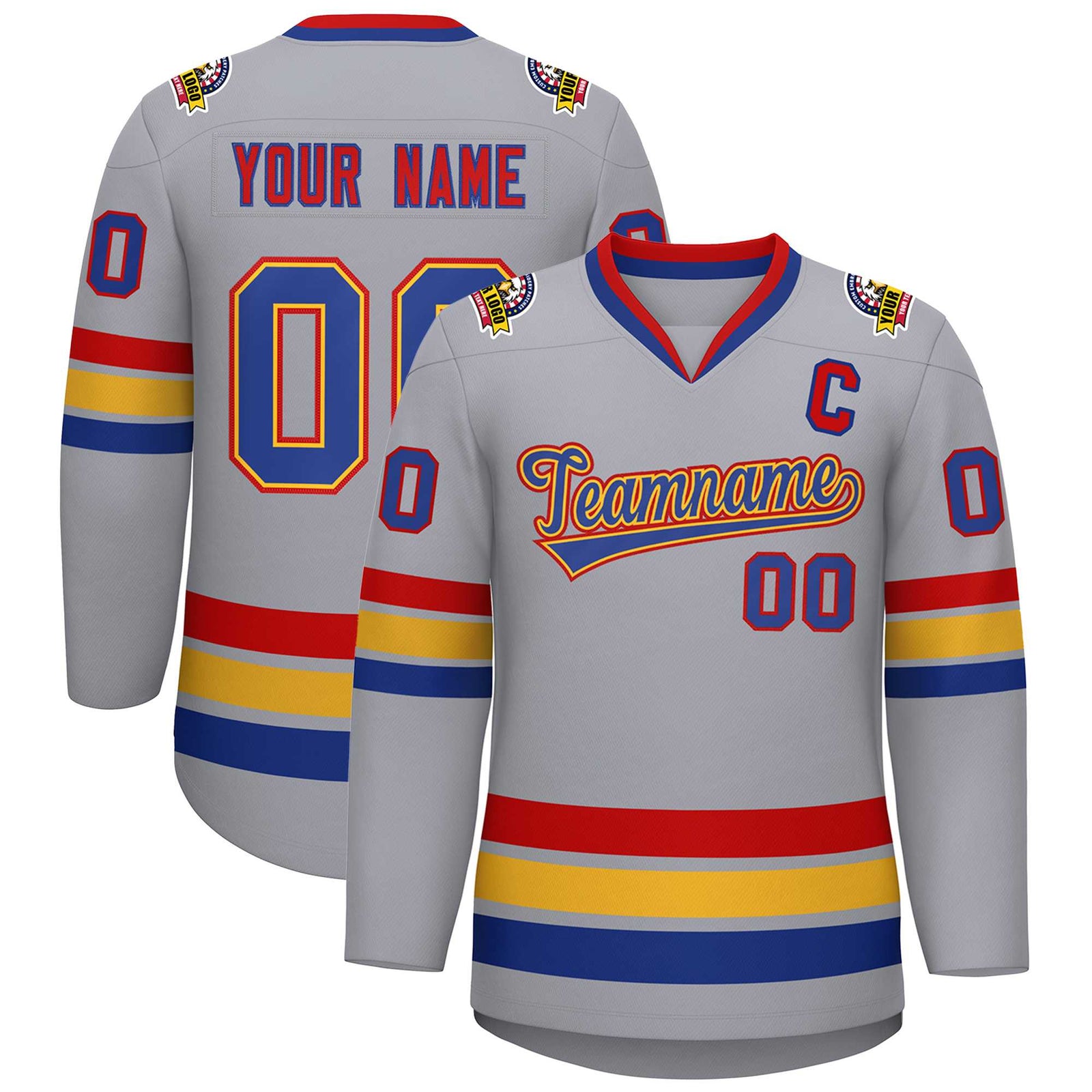 Custom Gray Royal Gold-Red Classic Style Hockey Jersey