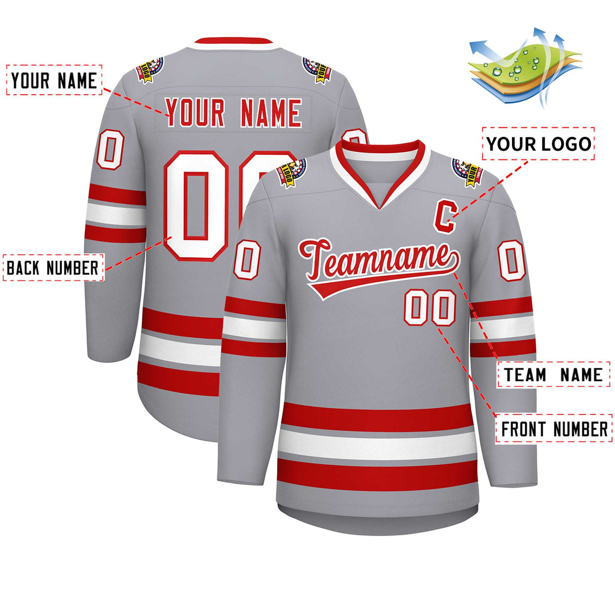 Custom Gray Red-White Classic Style Hockey Jersey