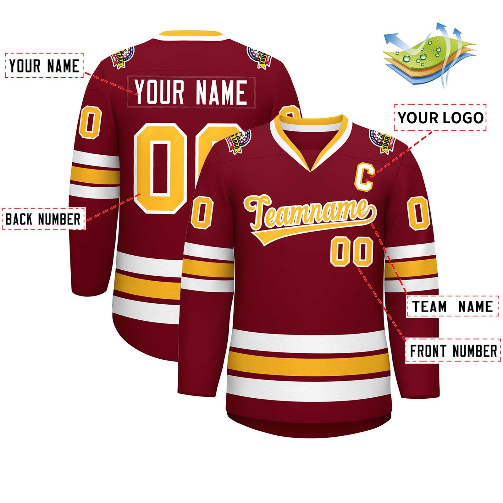 Custom Crimson Gold-White Classic Style Hockey Jersey