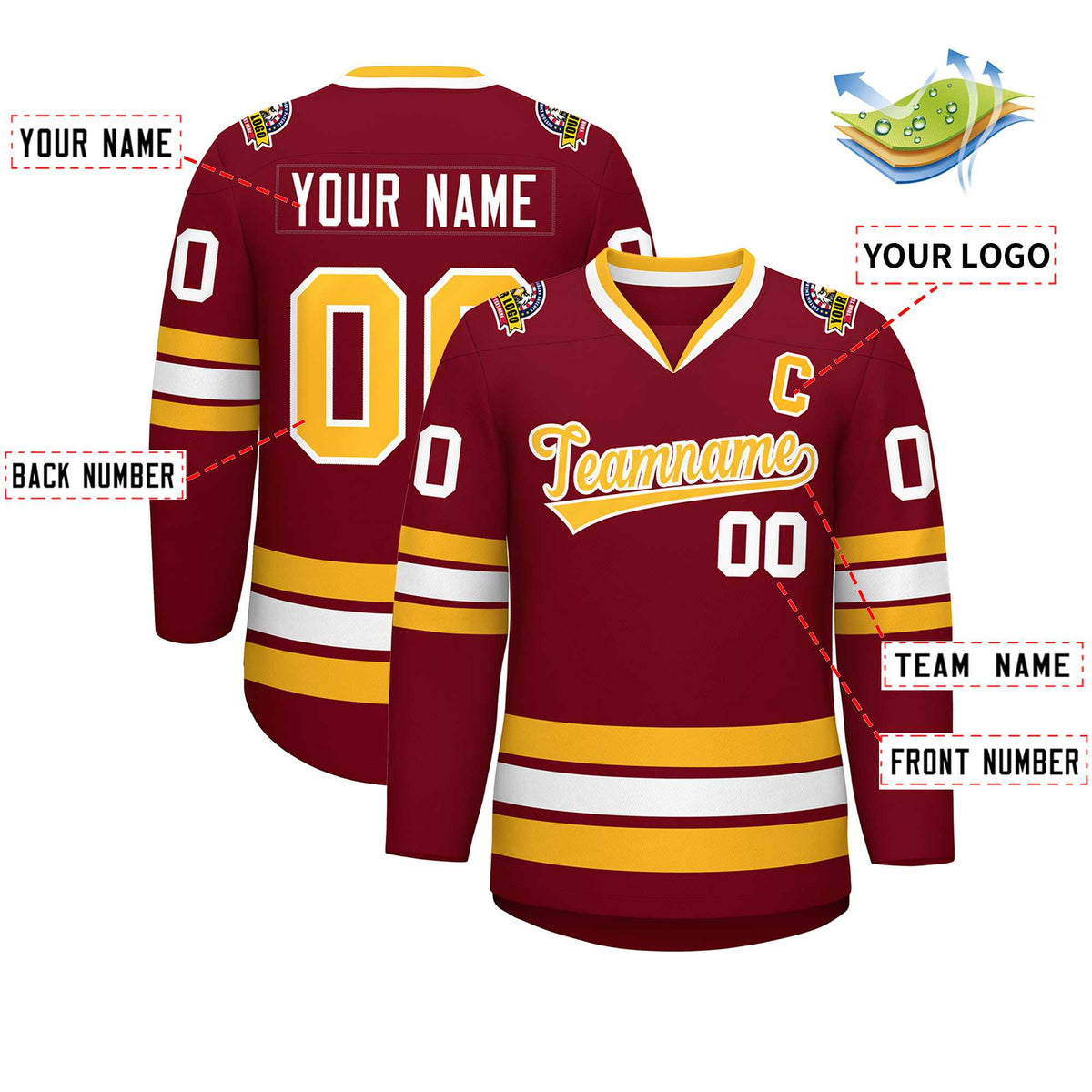 Custom Crimson Gold-White Classic Style Hockey Jersey