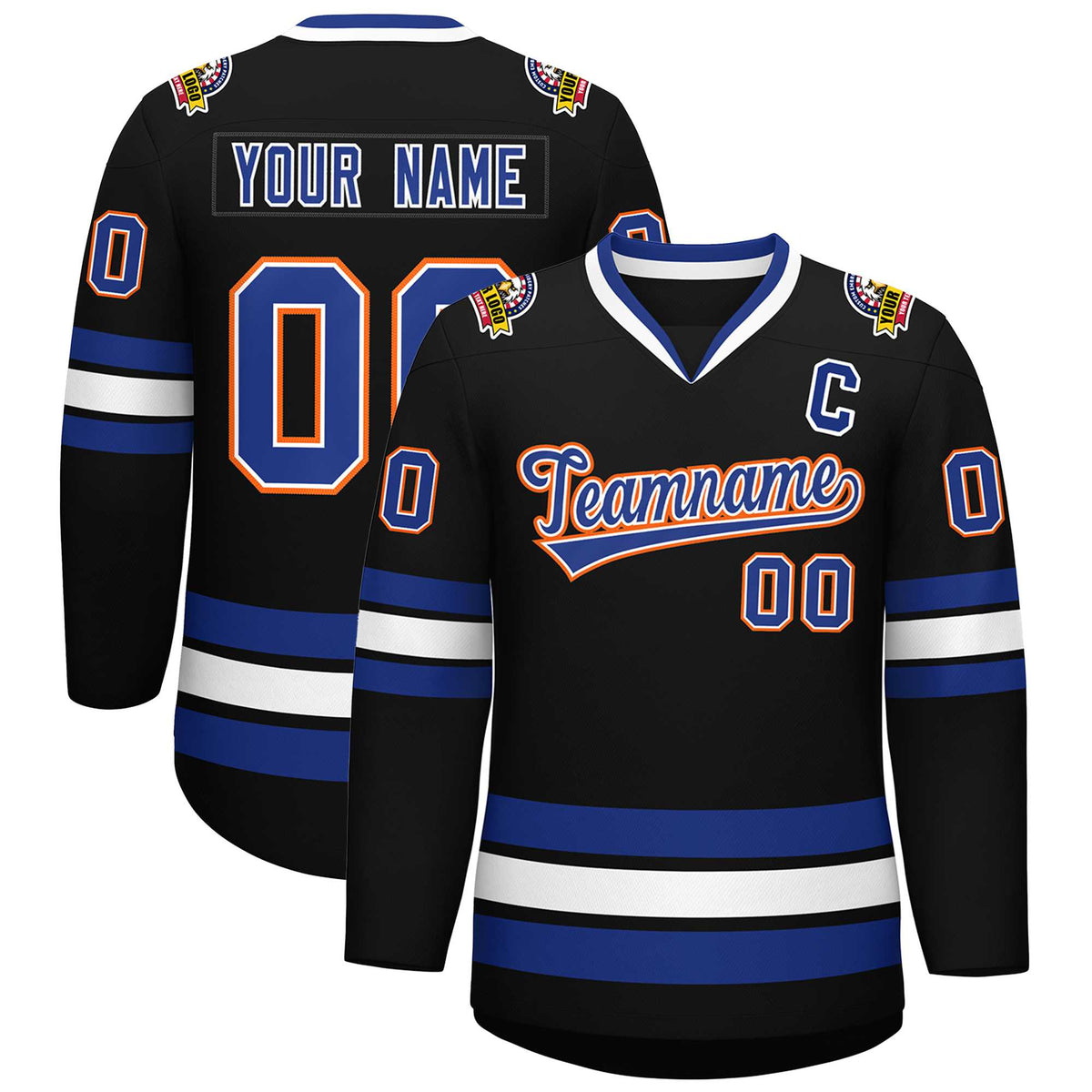 Custom Black Royal White-Orange Classic Style Hockey Jersey