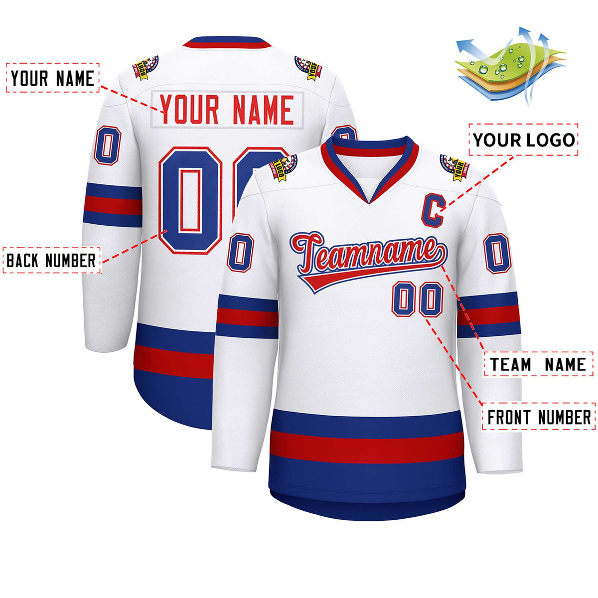 Custom White Red White-Royal Classic Style Hockey Jersey