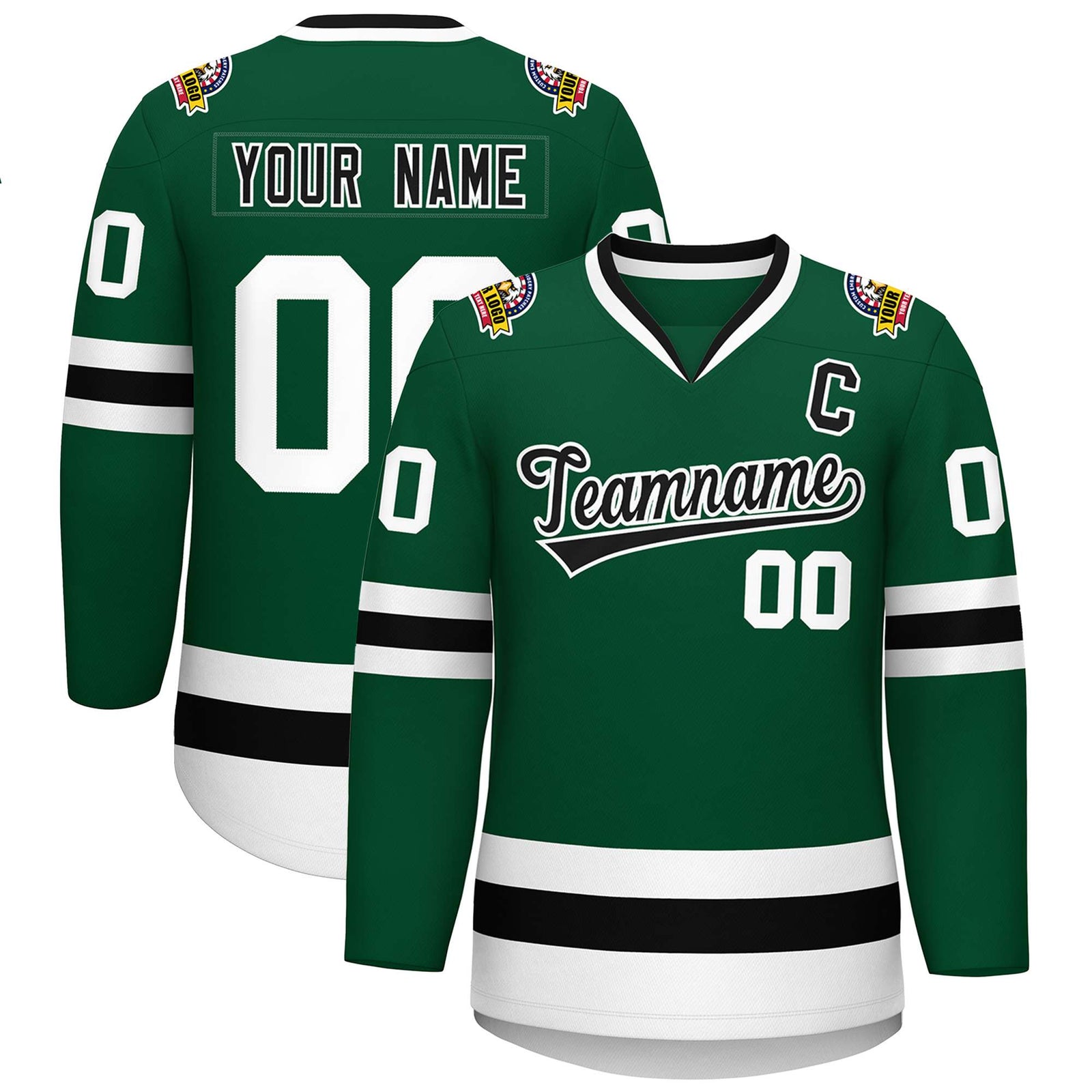 Custom Green Black-White Classic Style Hockey Jersey