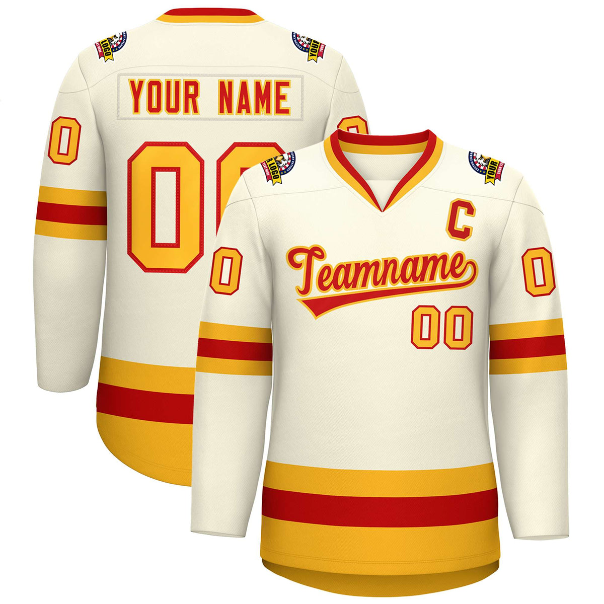Custom Khaki Red-Gold Classic Style Hockey Jersey