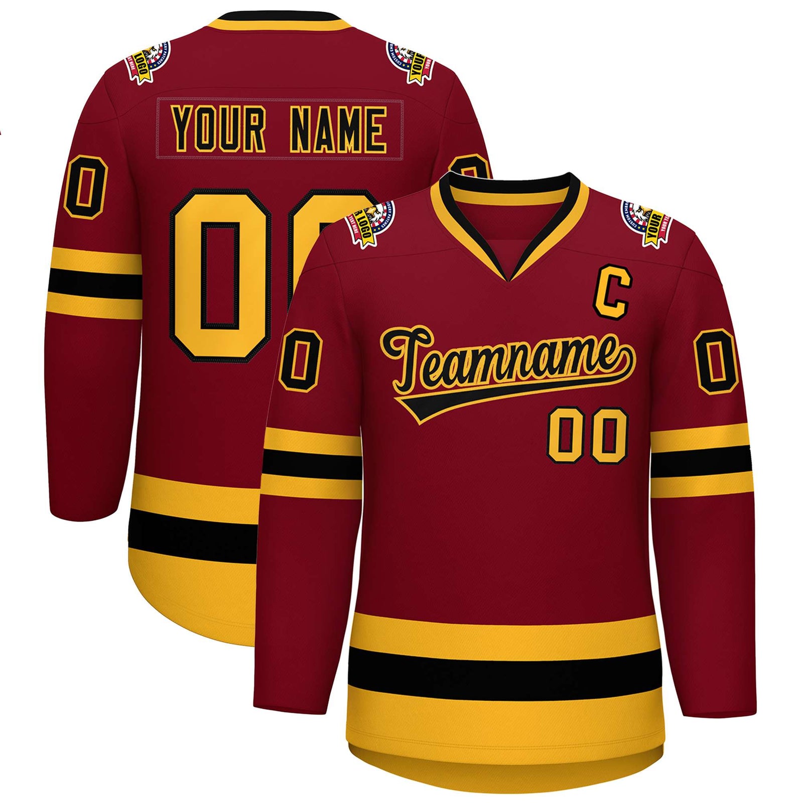 Custom Crimson Black-Gold Classic Style Hockey Jersey
