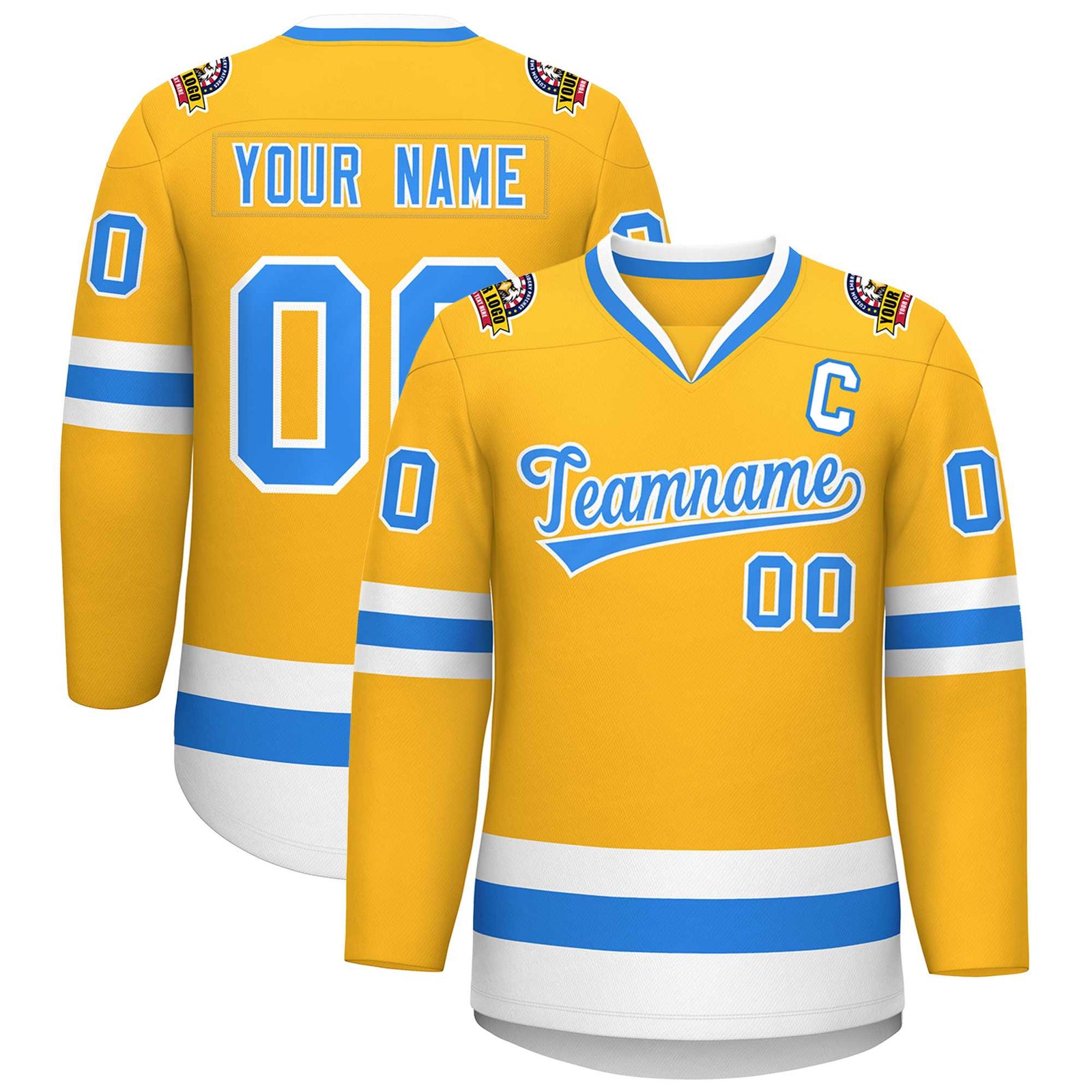Custom Gold Powder Blue-White Classic Style Hockey Jersey