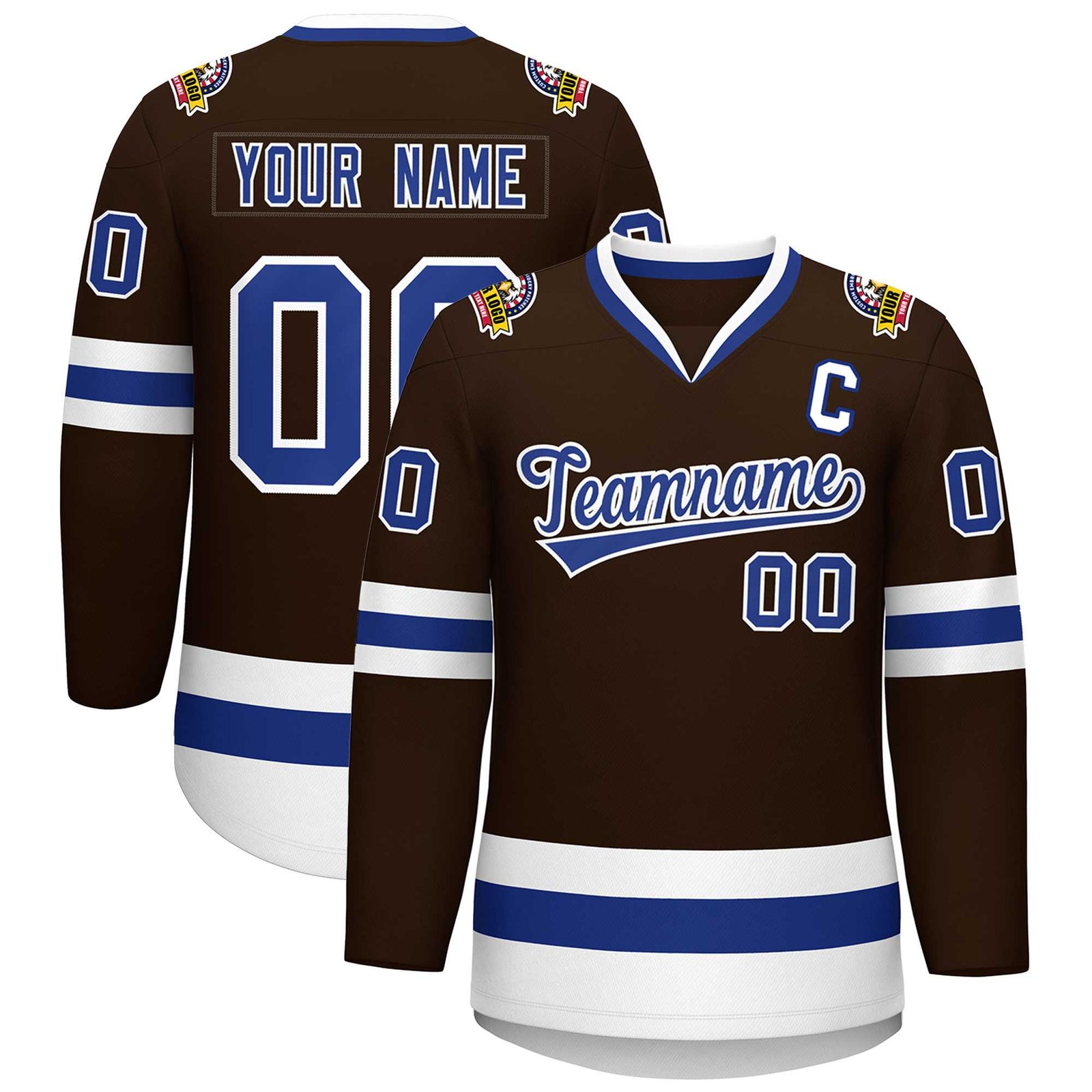 Custom Brown Royal-White Classic Style Hockey Jersey