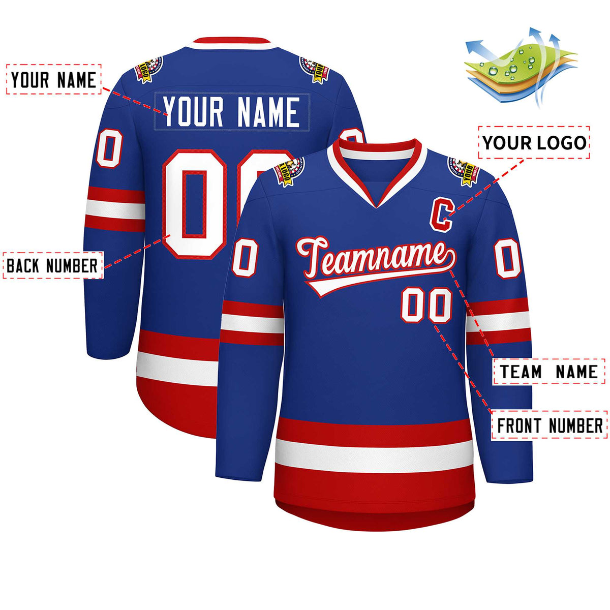 Custom Royal White-Red Classic Style Hockey Jersey