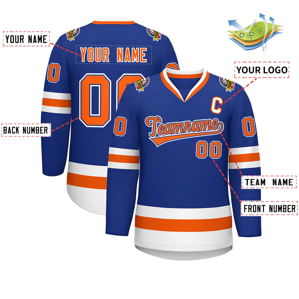 Custom Royal Orange Royal-White Classic Style Hockey Jersey