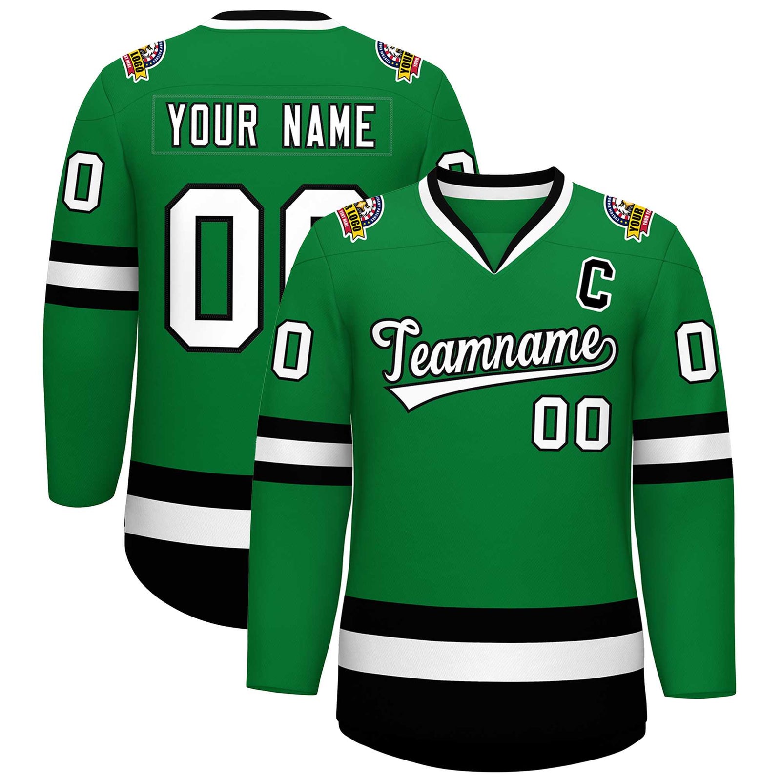 Custom Kelly Green White-Black Classic Style Hockey Jersey
