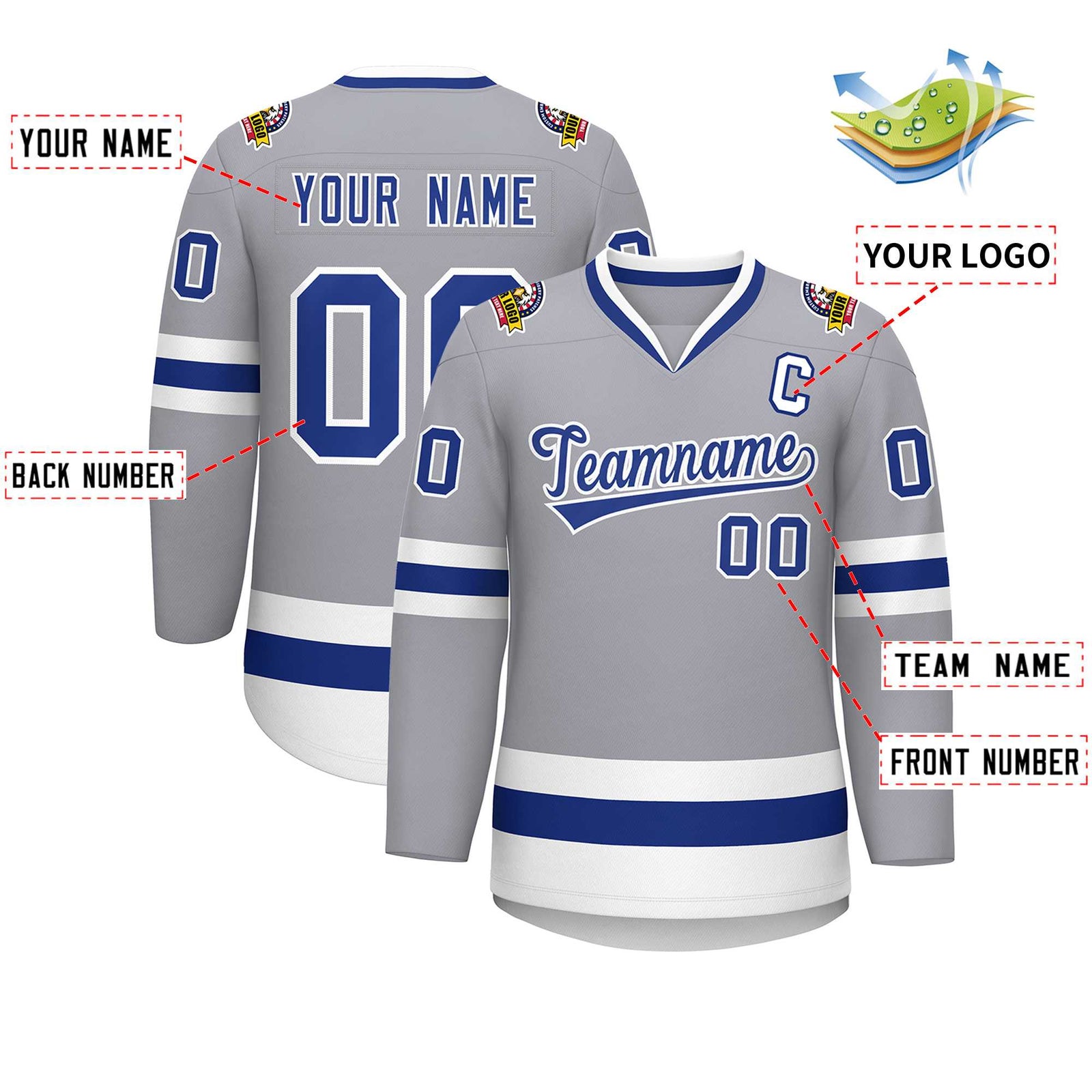 Custom Gray Royal-White Classic Style Hockey Jersey