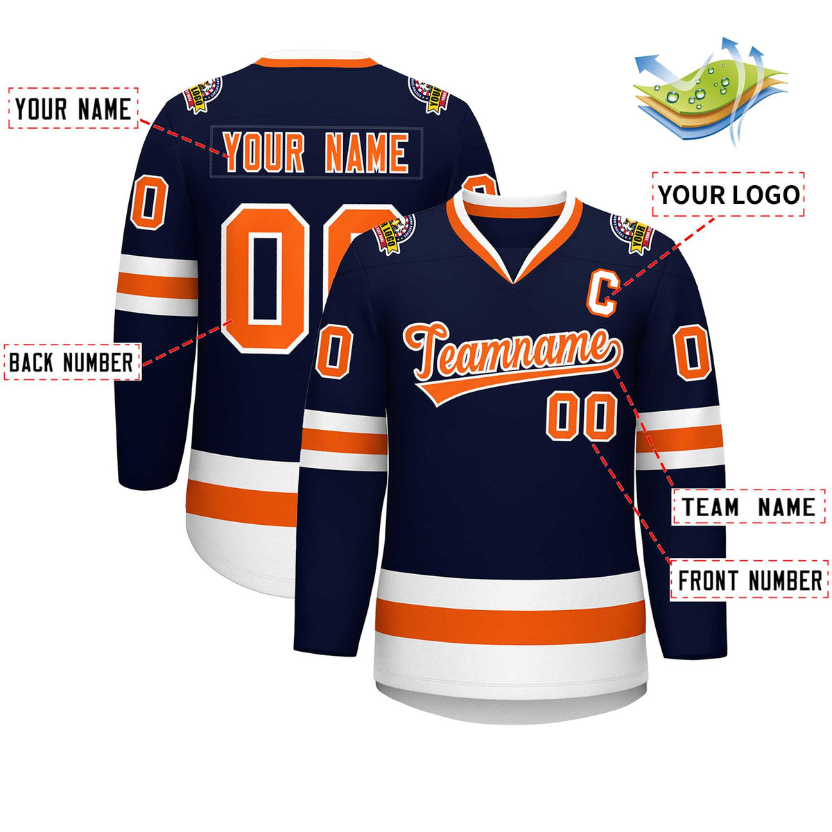 Custom Navy Orange-White Classic Style Hockey Jersey